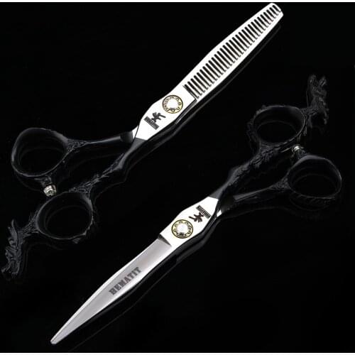 6 Inch Black Bearing Hair Scissors Japan 440C Cutting Scissors and Thinning Shear Set Hair Salon Styling Tools