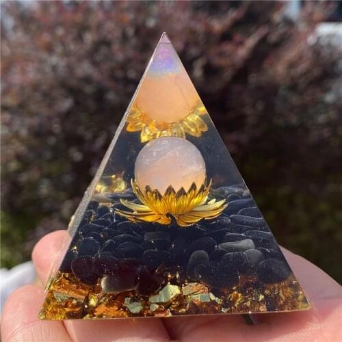 Orgonite Pyramid Lotus Natural Purple Crystal Beads Healing Reiki Chakra 60mm Generator Obsidian Energy