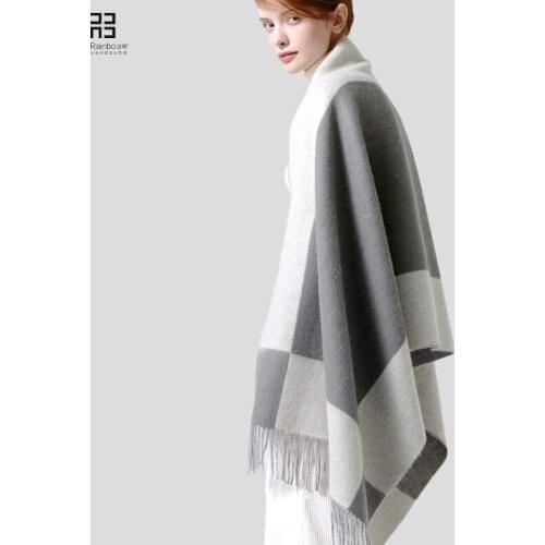 Autumn and winter 2020 new thickened pure wool womens Scarf Shawl dual purpose warm long double-sided Plaid Cape blanket scarf