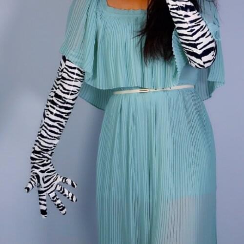 Unique handschoenen Zebra-stripe Adult Size Long Party Bridal Dance Special Prom Evening Ballroom Gloves