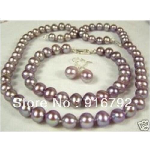 Ping 8-9mm Freshwater purple pearl necklace set