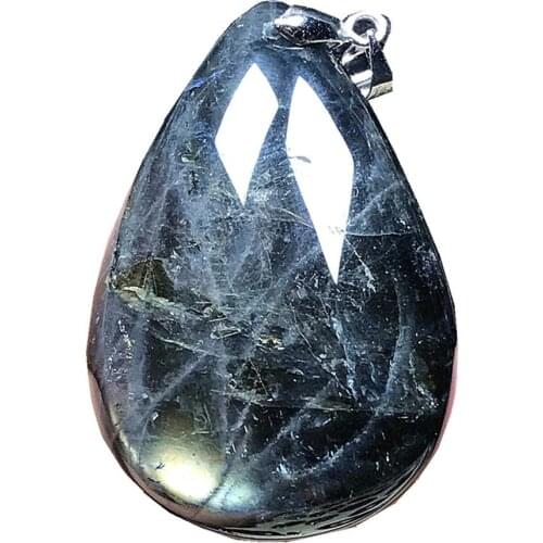 Genuine Natural Labradorite Pendant Jewelry For Woman Man YellowCrystal 41x28x10mm Beads Water Drop Silver Moonstone Stone AAAAA