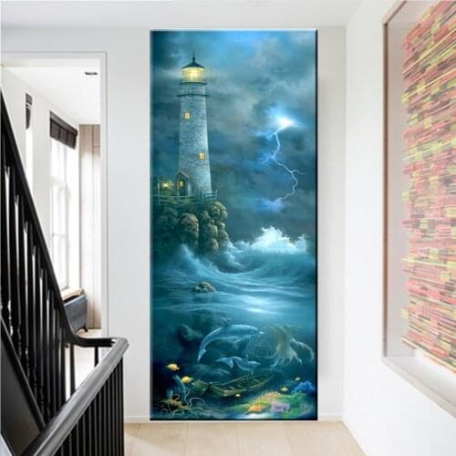Full square 5d diy Diamond Painting sea lighthouse cloud cross stitch diamond embroidery rhinestones art unique homemade gif