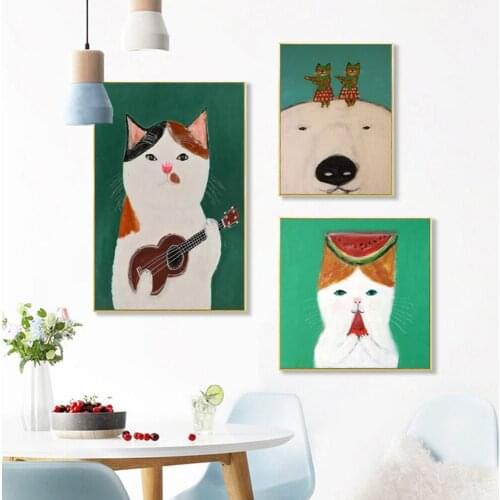 Korea Style Cartoon Cat Poster And Prints Canvas Oil Painting Nordic Wall Art Pictures For Living Room Wall Prints Pictures