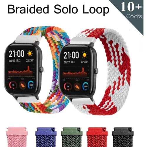Braided solo loop nylon 20mm 22mm smart band for Xiaomi Amazfit gts2 Bip Gtr watch strap correa reloj for huawei watch gt2 strap