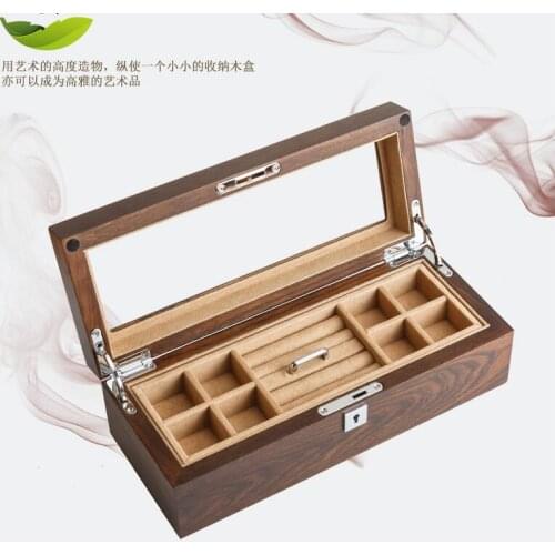 Luxurious double layers Old elm jewelry box with top window makeup organizer jewelry organizerdrawer organizer MSSH032
