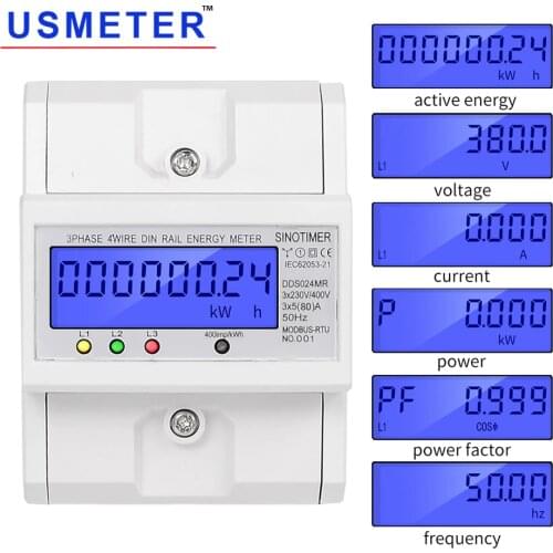 DDS024MR 80A LCD Energy Meter Modbus Three-Phase Electric Meter Volt Amp Watt Meter Power Meter Cycling Home Energy Monitor