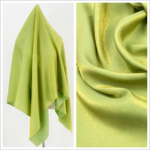 Yellow green autumn fragrance green Mermaid Ji glass pure cotton satin partial shiny luster gold and silver silk cloth skirt shi