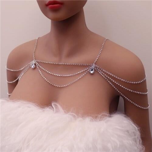 Handmade Bridal Rhinestone Fashion Shoulder Necklace Chain for Women Wedding Crystal Body Shoulder Jewelry Statement Necklace