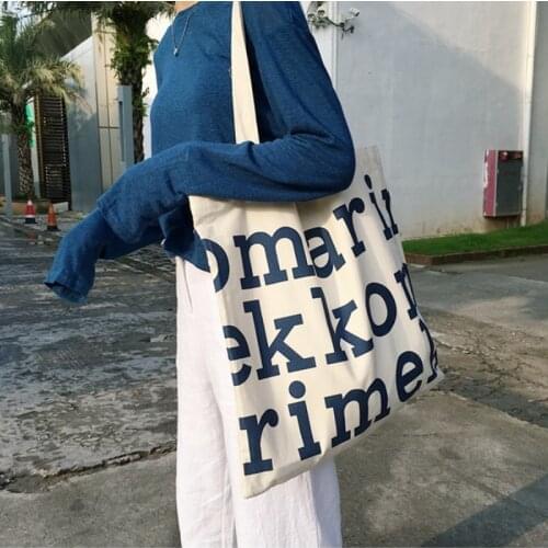 Women Canvas Fabric Shoulder Tote Bag Cotton Creative Letters Handbags Large Capacity Soft Shopping Bags Girls Cute School Bag