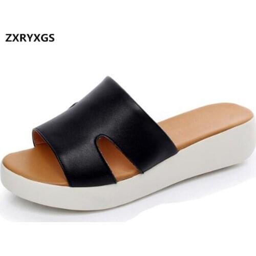 2020 New Summer Womens Slippers Fashion Casual Sandals Slippers Top Cowhide Soft Bottom Comfort Leather slippers Women Sandals