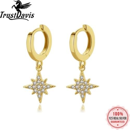 PrinSis Real 925 Sterling Silver Fashion Sweet Star Dazzling CZ Charm Hoop Earring For Women Wedding Party S925 Jewelry H004