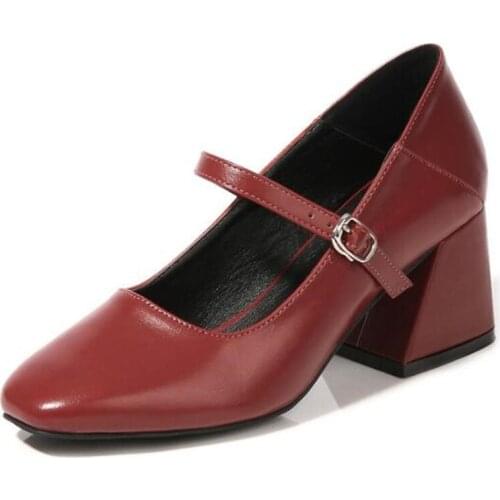 2021 Vintage Women Pumps Shoes Brand Chunky High Heels 6cm Comfortable For Office Career School Ladies Oversized Size 35-46