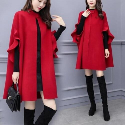 Cardigan Blazer Feminino 2021 New Womens Autumn And Winter Large Red British A-shaped Cloak Woolen Coat Manteau Femme Hiver