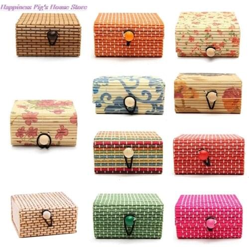 1PC Cute Bamboo Wooden Ring Necklace Earrings Case Makeup Case Holder 11 Colors Cute Jewelry Box Storage Organizer