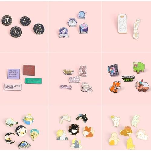 2-6 Set Badge Cartoon Astronaut Rocket Enamel Brooch Rabbit Fox Text Pin Outdoor Adventure Club Jewelry Accessories Gift