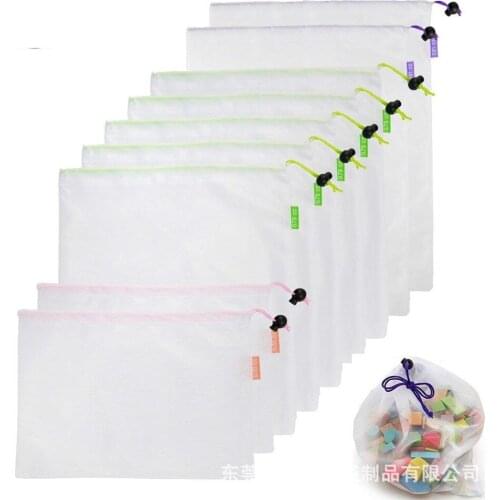 3+6+3 = 12 Pcs Reusable Grocery Shopping Bag Adjustable Nylon String Bag Fruit Vegetable Storage Mesh Produce Shopping Bags