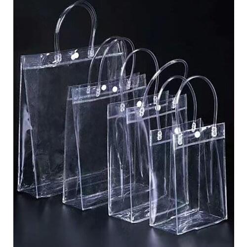 Clear PVC Tote Bag Plastic Gift Bag Transparent Plastic Gift Packaging Wedding Bag Reusable Supermarket Shopping Bag 5pcs/lot