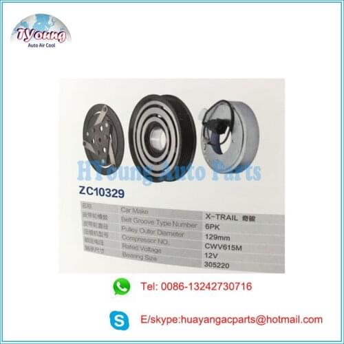 Auto air conditioning Compressor clutch for Nissan X-Trail 6pk 129mm CWV615M 12V Bearing size 305220