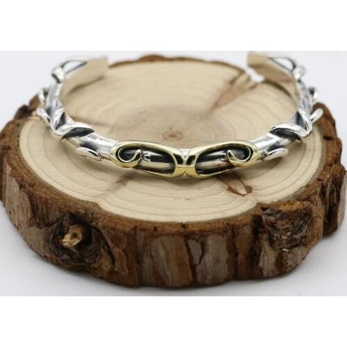 Handmade S925 Sterling Silver Jewelry Personality Punk Hyun Pattern Open Ended Retro Thai Silver Men And Women Fashion Bangle