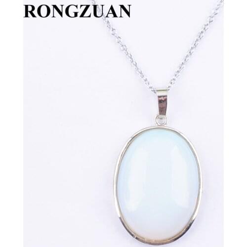 RONGZUAN Natural Opal Stone Oval Reiki Chakra Bead Chain Necklaces & Pendants Jewelry Women Fashion Jewellery TN3215
