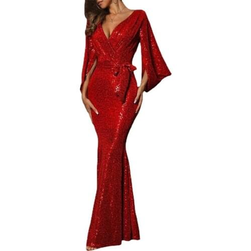 Pary Dresses Long V-Neck Vestidos De Gala with Three Quarter Dress