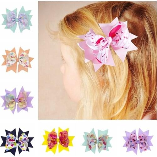 Double Layer Grosgrain Ribbon Bowknot Baby Girls Hair Clips Fashion Heart-shaped Pattern Bows Infant Hairpin Cute Print Headwear