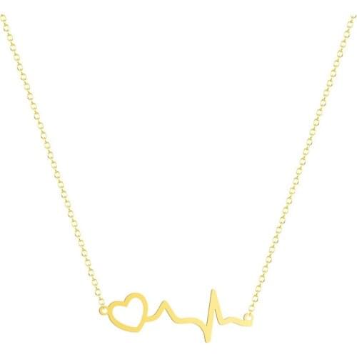 ECG Stainless Steel Hollow Out Heart Heartbeat Necklace Personality ECG Pendant Necklace For Women Men Fashion Girl Jewelry Gift