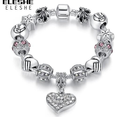 ELESHE Luxury Brand Women Bracelet Silver Color Crystal Charm Bracelet for Women DIY Beads Bracelets & Bangles Jewelry Gift