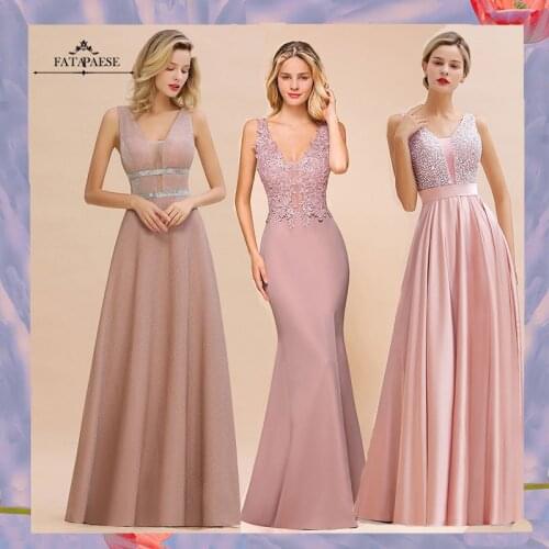 FATAPAESE Dusty Pink Mermaid Lace Evening Dress DeepV Backless Sexy Clothing Gowns robe de soirée de mariage فساتين السهرة