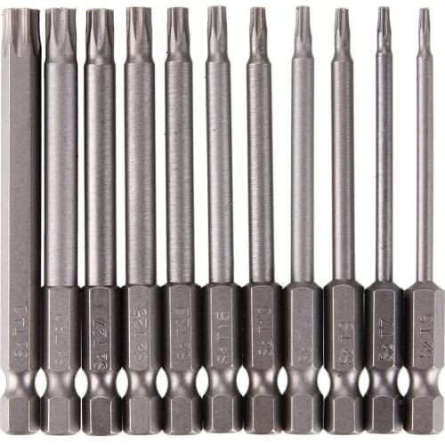 Hot 11Pcs/Set 75mm 1/4 inch 6.35mm Hex Magnetic Hollow Torx Head Screwdriver Screw Driver Drill Bits Set T6 - T40 Tool #246983