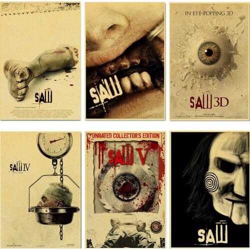 Classic Horror Movie Saw Retro Posters and Prints Kraft Paper Painting Wall Art Picture for Living Room Home Decor