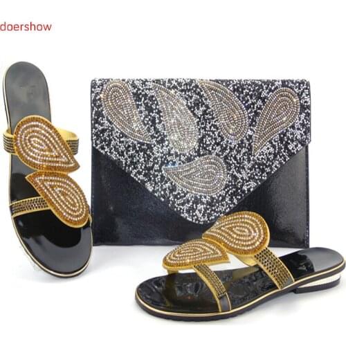 Doershow African Women Shoes and Matching Bags Set Italian African Wedding Shoe and Bag Sets with Diamonds for Party Hlu1-11
