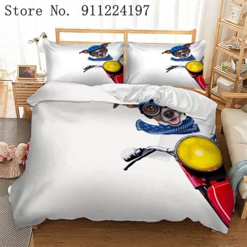Motorcycle Dogs Printed Duvet Cover Set Queen Super King Size Animal Bedding Set Quilt Cover Bedclothes For Children Kids