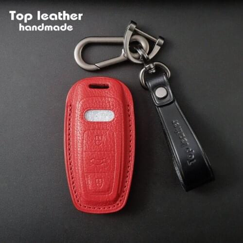 Crazy Smith Handmade Car Key Leather Cover for Audi A6L/7/A8L/Q8 Vegetable Tanned Leather High Quality Gifts For Families Brown