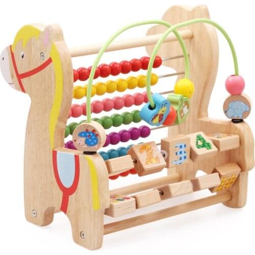 MamimamiHome Baby Wooden Educational Toys Multi-functional Beads Trojan Horse Learning Combination Math Toys