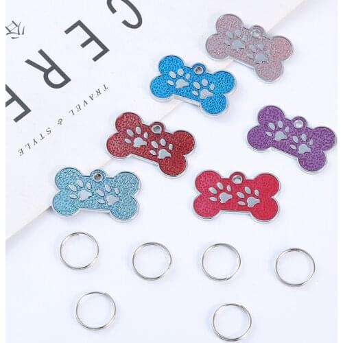 Fashion Personalized Dog Tags Cat Puppy Pet ID Collar Tag Pendant Pet Accessories Bone Paw Glitter Jewelry Pet Supplies