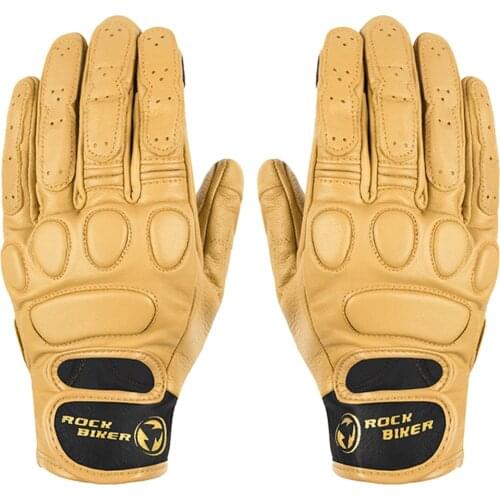 ROCK BIKER 2020 Motorcycle Gloves Leather Retro Brown Motor Bike Glove Men Women Chopper Shockproof Guantes Moto Motocross Glove