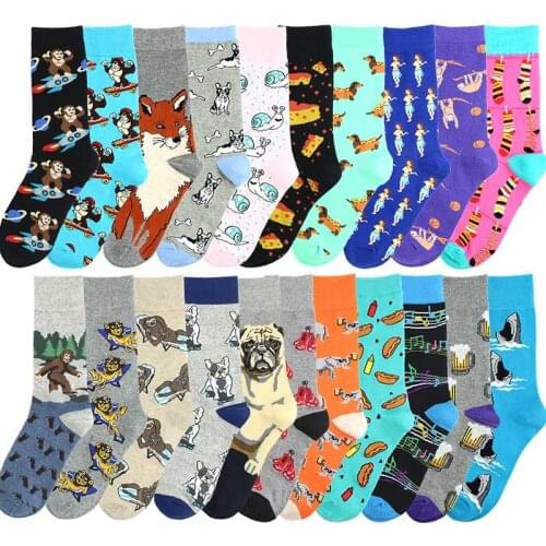 Animal Family Happy Funny Socks Men Creative Beer Hot Dog Cheese Harajuku Socks Unisex Calcetines Divertido Hip Hop Skarpetki