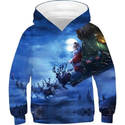 New 4-12 Years Christmas Boys Hooded Sweatshirt Spring 3D Print Santa Claus Hooded Coats For Boys Kids Outerwear