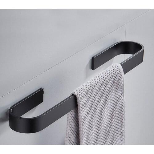 Nail free Solid Space Aluminum Black Towel Bar Single Towel Rack Bathroom Matte Black Wall Mounted Towel Holder 30/40/50/60 cm