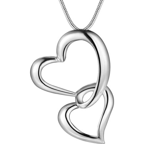 Wholesale Charm Silver Color Pendants For Women Fashion Jewelry Necklace Lady Fashion Jewelry Pendant Up And Down Hearts AN143