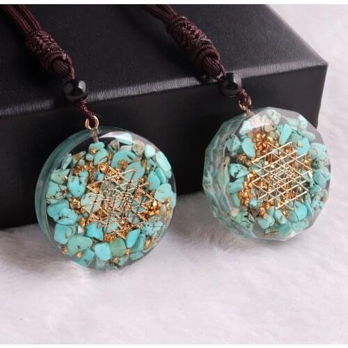 Orgone Energy Pendant Necklace Natural Green Turquoises Stone Pendant Reiki Healing Necklace Meditation Pendulum Charms Jewelry