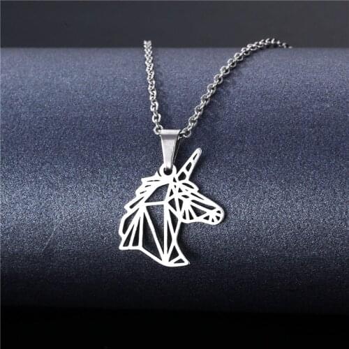 Stainless Steel Necklace Hollow Unicorn Pendant Long Chain Fashion kpop Necklace Womens Jewelery Accessories Free Shipping