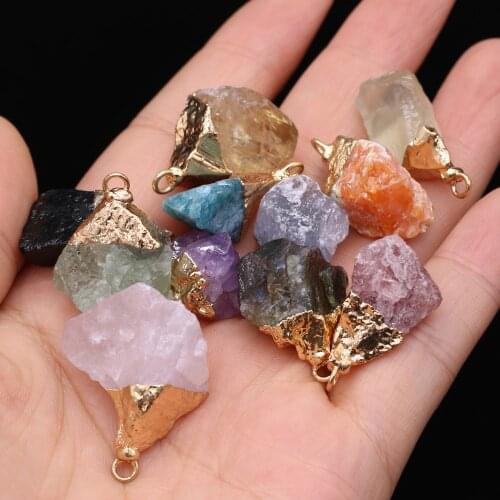 Reiki Heal Natural Stone Necklace Pendants Rose Purple Crystal Fluorite Obsidian Amethysts for Jewelry Making Necklace Earrings