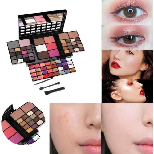 POPFEEL Makeup Palette Multifunctional Long Lasting with Brush Pro Makeup Set Glitter Matte Palette for Female