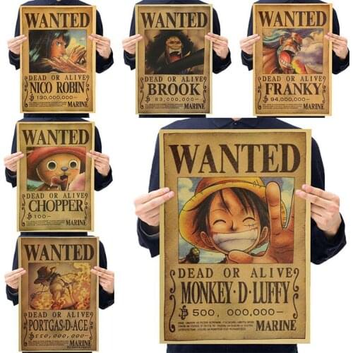 Wanted Posters Cute Cartoon Home Decor Wall Stickers Vintage Kraft Paper Anime Posters Luffy Chopper Wanted Home Decor