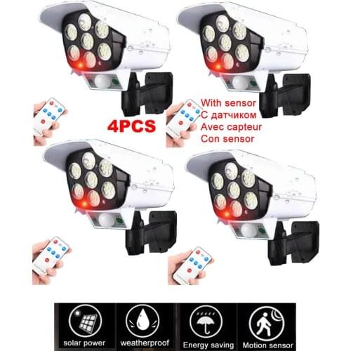 4pcs remote solar fake monitor dummy camera Power PIR Motion Sensor Flood Wall Light Waterproof Outdoor Indoor Garden Security L
