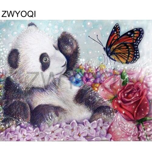 Full Round Diamond painting Panda butterfly DIY Diamond embroidery Cross stitch Full Square Diamond mosaic Panda butterfly rose
