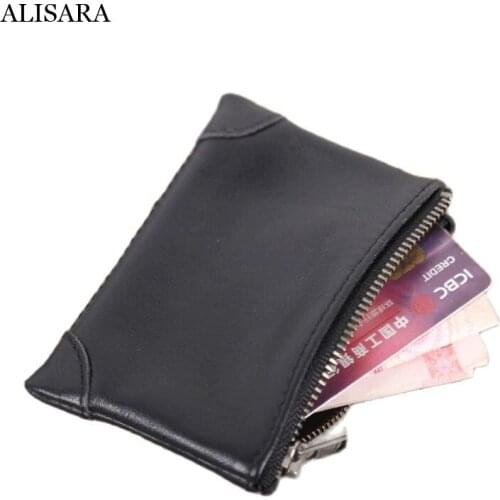 Alisara Simple Coin Purses First Layer Cow Leather High Quality Storage Coin Bag Casual ID Credit Card Wallets Organizer Pouch